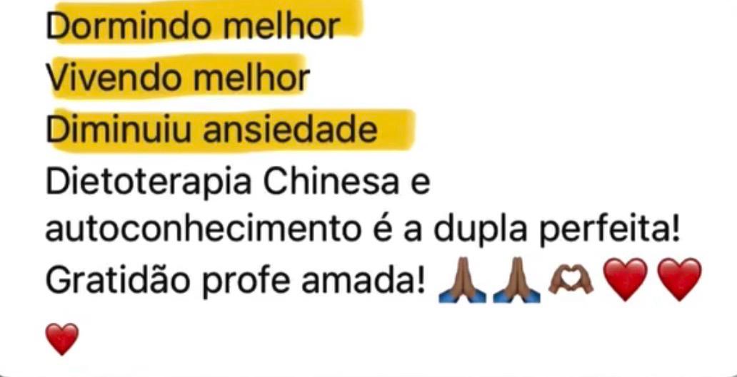 Depoimento sobre melhora do sono e redução da ansiedade com Dietoterapia Chinesa