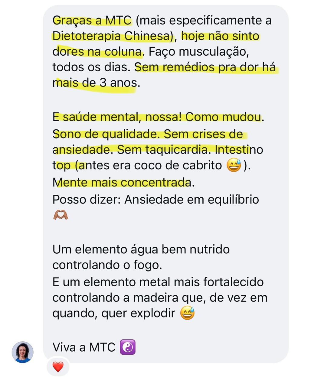Depoimento sobre melhora da saúde física e mental com Dietoterapia Chinesa