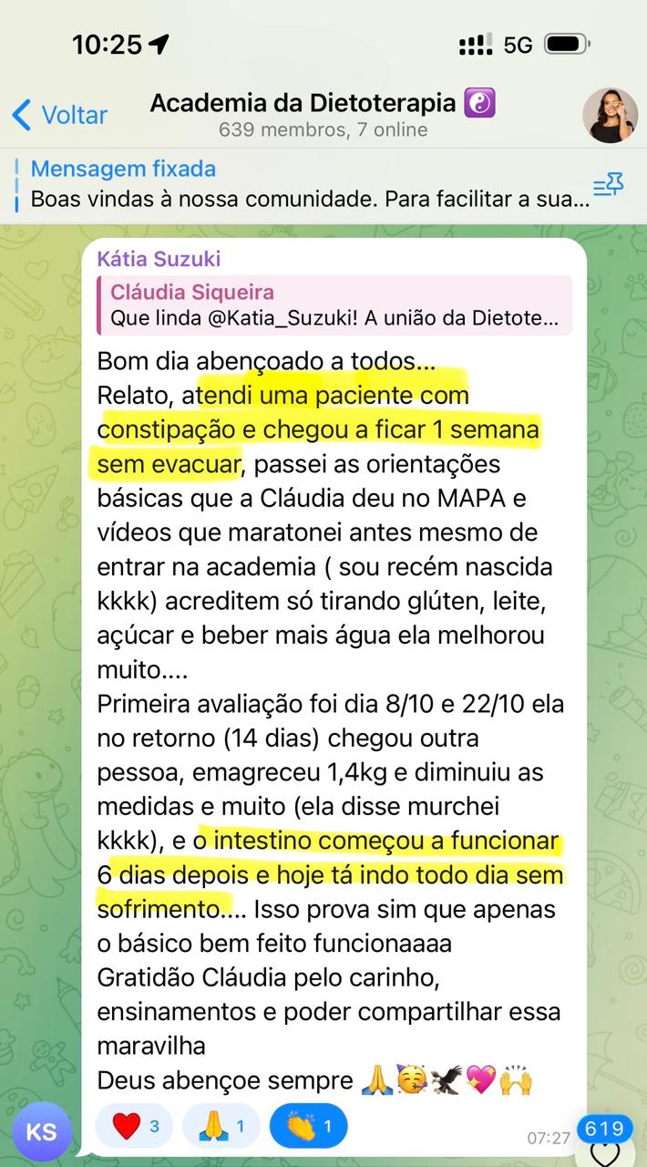 Depoimento sobre melhora da saúde intestinal com Dietoterapia Chinesa